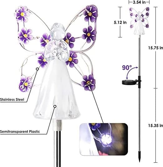 Lollanda Solcellsdriven Ängellampa -Gräsmatta Lampa - Flerfärgad LED, Akryl, för Trädgård och Minnesgåva