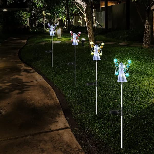 Lollanda Solcellsdriven Ängellampa -Gräsmatta Lampa - Flerfärgad LED, Akryl, för Trädgård och Minnesgåva