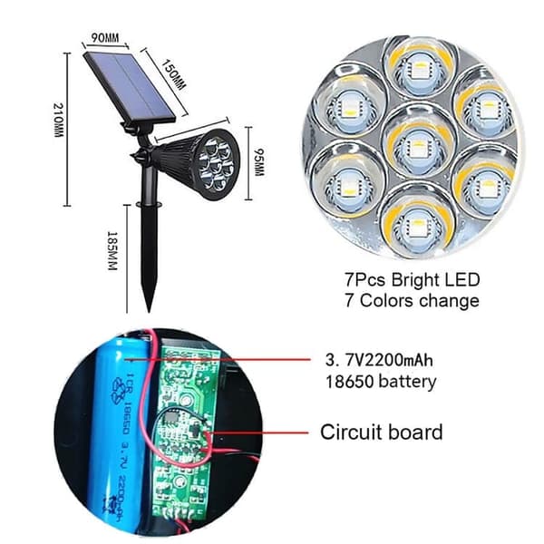 Lollanda Solcellsdriven RGB LED Trädgårdslampa, Gräsmatta Lampa - 4/7 LED, Vattentät, för Stigar och Landskap