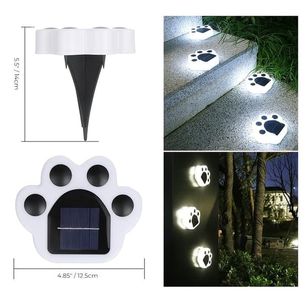Lollanda 4-pakkaus aurinkoenergialla toimiva LED-puutarhavalaisin - kissa/tassukuvio, nurmikkolamppu, IP65, puutarhaan ja kävelytielle