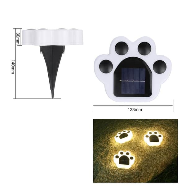 Lollanda 4-pakkaus aurinkoenergialla toimiva LED-puutarhavalaisin - kissa/tassukuvio, nurmikkolamppu, IP65, puutarhaan ja kävelytielle