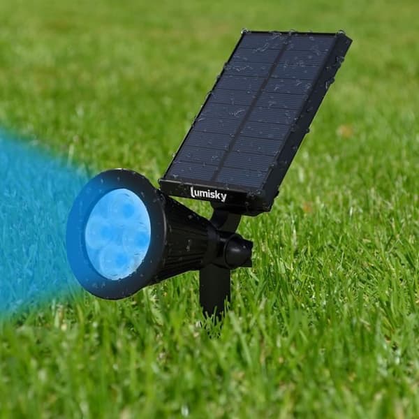 2 vedenpitävän ulkokäyttöön tarkoitetun aurinkokennokohvelinpakkaus - LUMISKY - 4 RGB-värillistä LEDiä - 200 lumenia - 90° kääntyvä pää