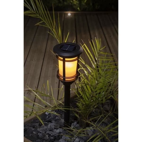 Solcellslykta med naturlig flameffekt - GALIX - 33 flimrande lysdioder - Termoformad ABS - 64/53 x 13,4 cm