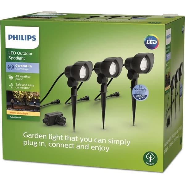 3-pack PHILIPS GardenLink utomhusspotlights, 24W, 2700K, IP44