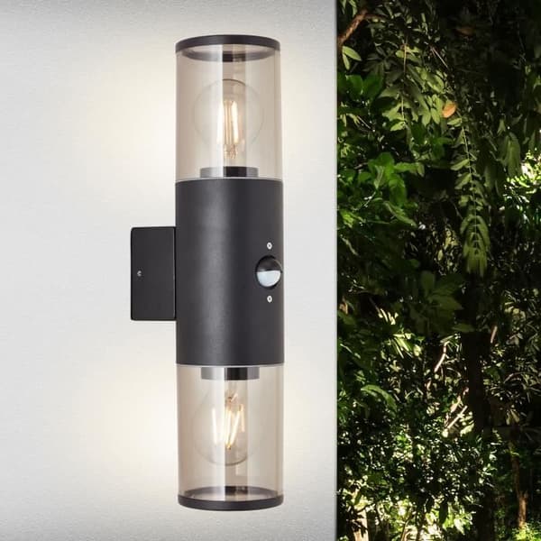 Sergioro Udendørs Applique 2L med detektor. Depoli Sort. 2x27 20W. pære medfølger ikke