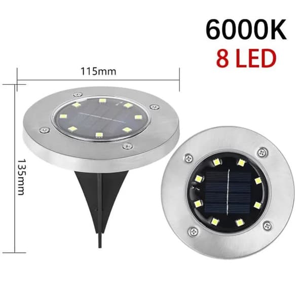 8 Pak Solcellelamper til Jorden, 8 LED'er, Vandtæt IP65, Hvidt lys 6000K, Havebelysning