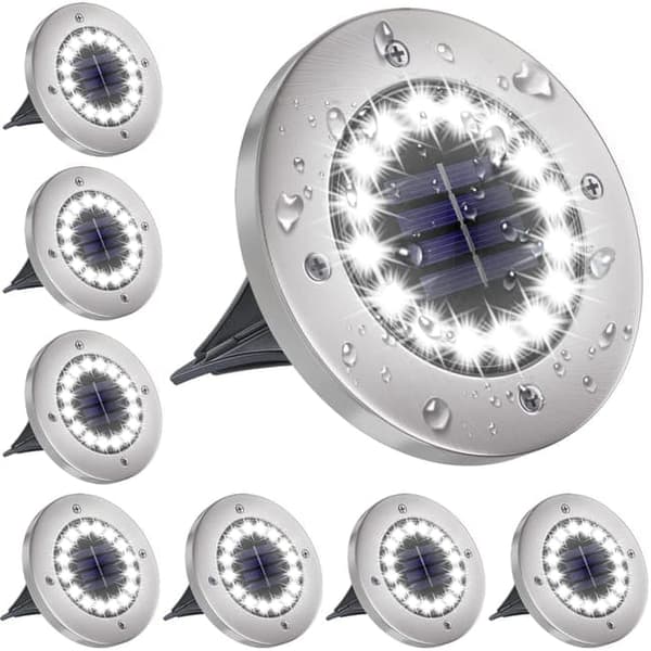 8-Pack Solcellslampor för Marken, 16 LED, Vattentäta IP65, Vitt Ljus 6000K, Trädgårdsbelysning