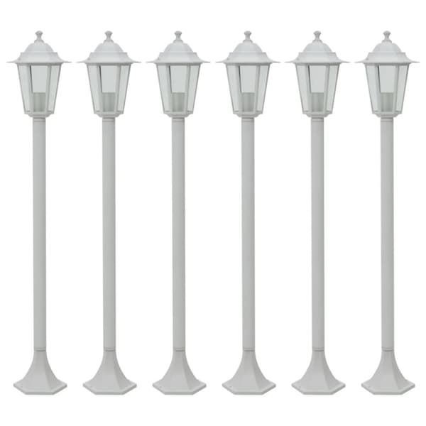Lyktstolpar för trädgård 6 st E27 110 cm aluminium vit