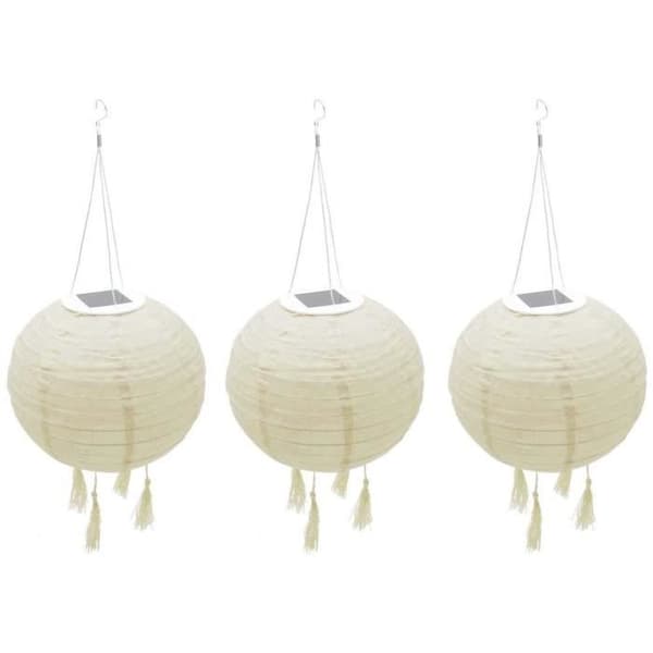 LED-aurinkokäyttöinen riippuvalaisin - LUMISKY - HIMALAYA - Ø30cm - Beige, kermanvärinen ja juhlava häävalo - 8h akunkesto