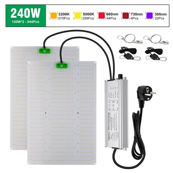Fullspektrum LED-växtljus, dimbart med UV-brytare, finns i 120W och 240W,EU-kontakt, 240W
