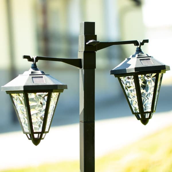 OBOSOE havesolcellelamper med dobbelthoved, vandafvisende solcellelamper, udendørs belysning, dekorativ lampe til have, græsplæne, 137 cm