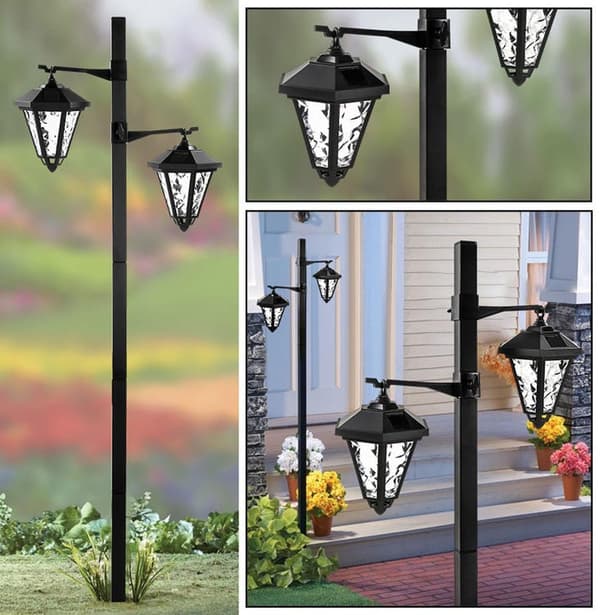 OBOSOE havesolcellelamper med dobbelthoved, vandafvisende solcellelamper, udendørs belysning, dekorativ lampe til have, græsplæne, 137 cm