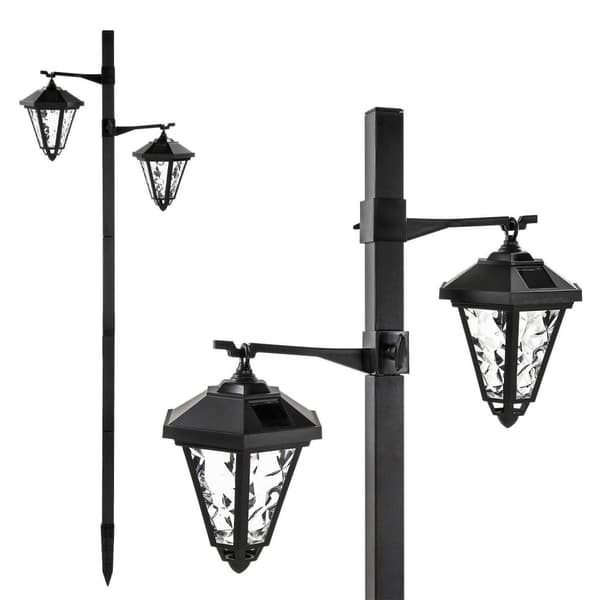 OBOSOE havesolcellelamper med dobbelthoved, vandafvisende solcellelamper, udendørs belysning, dekorativ lampe til have, græsplæne, 137 cm