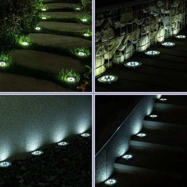 OBOSOE Solcellsdrivna marklampor 12-pack, 8 LED, vattentäta trädgårdslampor, vit belysning