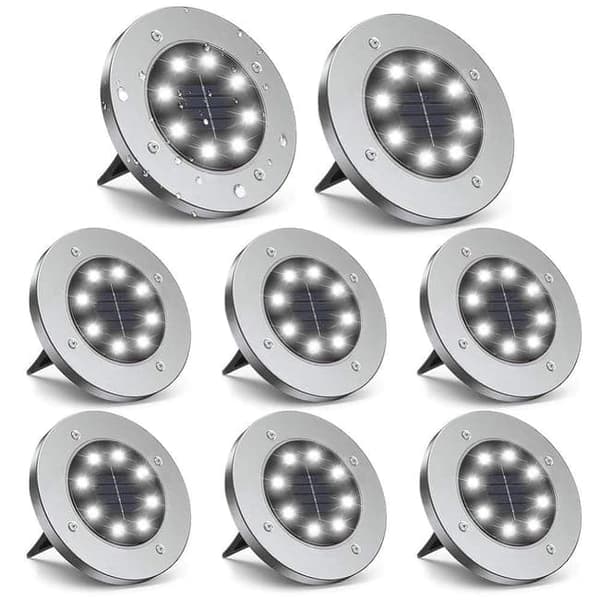 OBOSOE Solcellsdrivna marklampor 12-pack, 8 LED, vattentäta trädgårdslampor, vit belysning