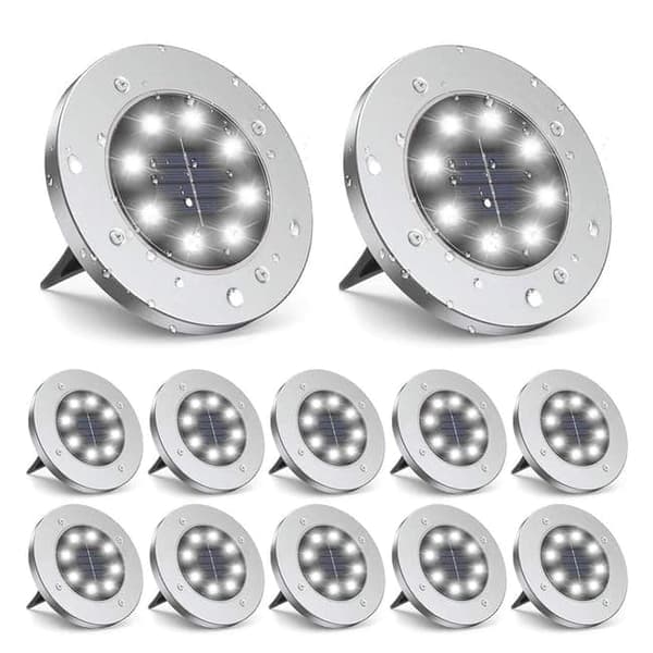 OBOSOE Solcellsdrivna marklampor 12-pack, 8 LED, vattentäta trädgårdslampor, vit belysning 12 st