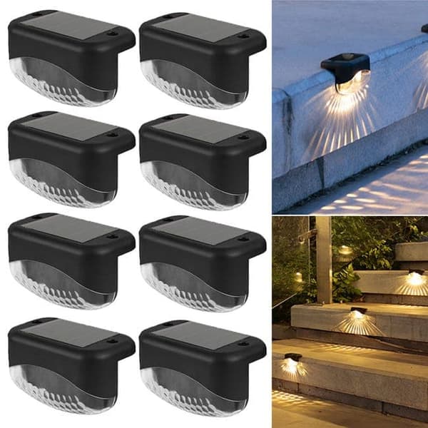OBOSOE 8 Pack Solar Powered LED Trappe & Væglamper Udendørs, Vandtætte Lys til Hegn & Gangbro