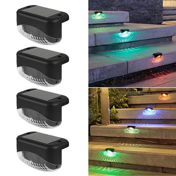 OBOSOE 8 Pack Solar Powered LED Trappe & Væglamper Udendørs, Vandtætte Lys til Hegn & Gangbro Sort Färgljus, 4 st