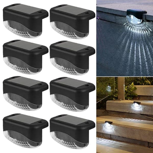 OBOSOE 8 Pack Solar Powered LED Trappe & Væglamper Udendørs, Vandtætte Lys til Hegn & Gangbro