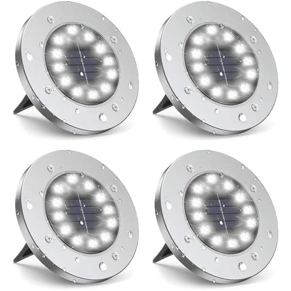 Bomclap 12-Pack Solar Ground Lamps 12 LEDillä – Vedenpitävät lattiavalaisimet puutarhaan ja terassille Vitt ljus-12LED, 4 st