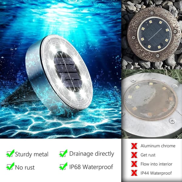 Bomclap 12-Pack aurinkolamput maisemavalaistus ja puutarha IP68 6000K viileä valkoinen valoanturi aidoille