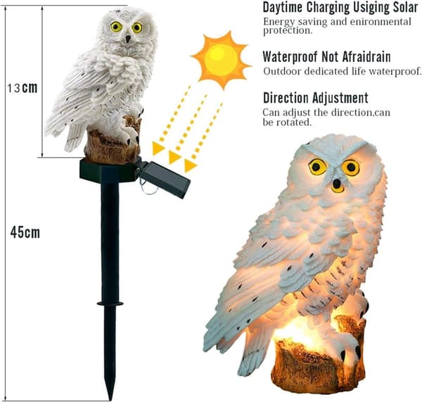 OBOSOE 2-pakkaus pöllön muotoinen aurinkolamppu, LED-puutarhavalaistus ulkokoristeluun