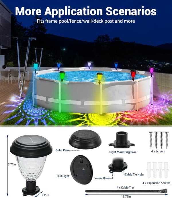 OBOSOE 6st solcellslampa solcells poolbelysning för ovanmarkspool, vattentäta LED RGB-lyktor