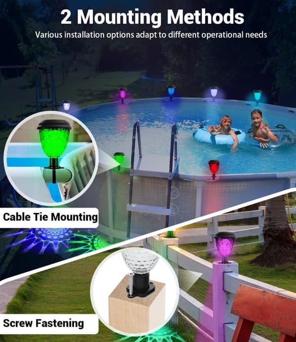 OBOSOE 6st solcellslampa solcells poolbelysning för ovanmarkspool, vattentäta LED RGB-lyktor