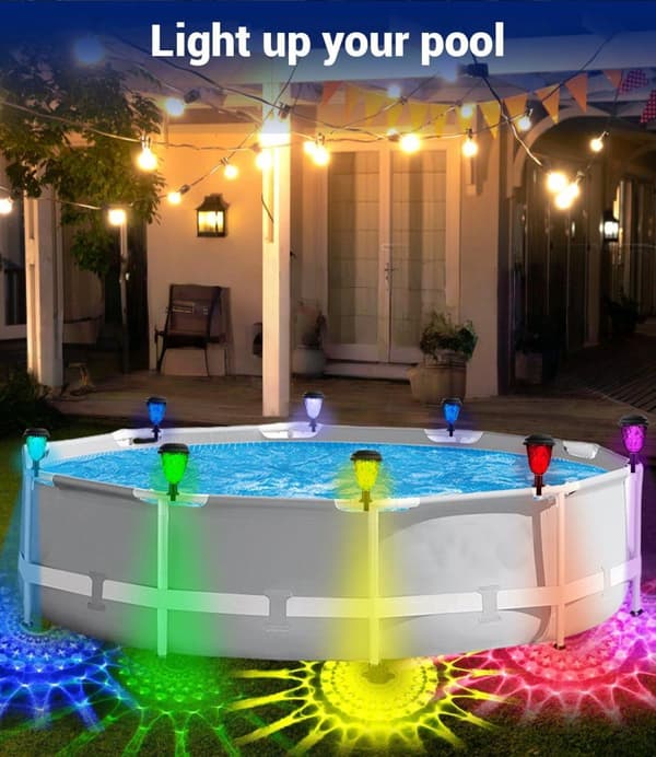 OBOSOE 6st solcellslampa solcells poolbelysning för ovanmarkspool, vattentäta LED RGB-lyktor
