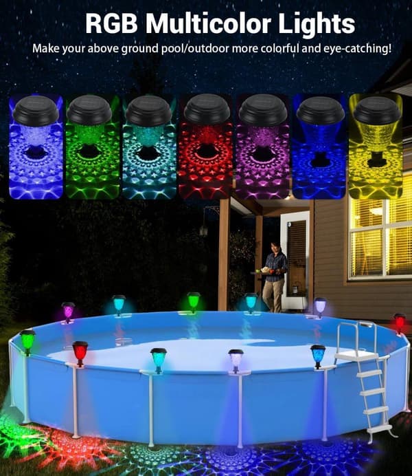 OBOSOE 6st solcellslampa solcells poolbelysning för ovanmarkspool, vattentäta LED RGB-lyktor