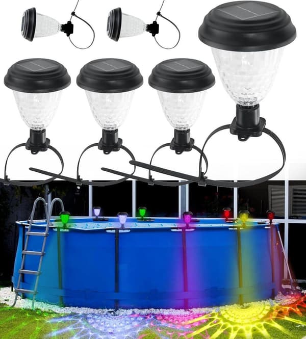 OBOSOE 6stk solcellelampe solcelle pool belysning til overjordisk pool, vandtæt LED RGB lanterner 6 st