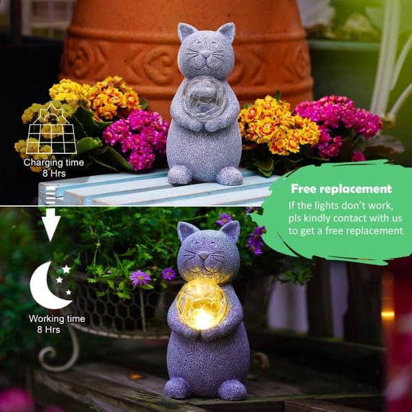 OBOSOE Solar Powered Lighting Garden Statue – Havedekoration Lysende kattefigur til udendørs brug, Dekorativ kat til have og have