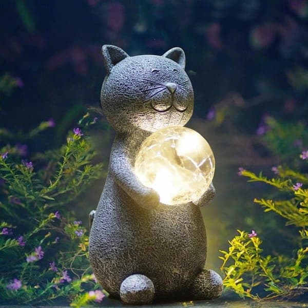 OBOSOE Solar Powered Lighting Garden Statue – Havedekoration Lysende kattefigur til udendørs brug, Dekorativ kat til have og have