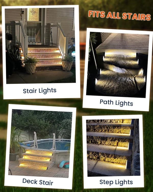 OBOSOE solcelledrevne udendørs trappetrinlys IP65 – LED solcellelampe til terrasse og indgang (4-pak)