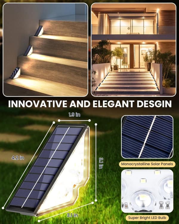 OBOSOE solcelledrevne udendørs trappetrinlys IP65 – LED solcellelampe til terrasse og indgang (4-pak)