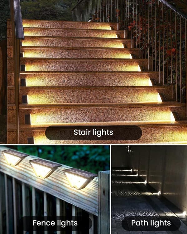 OBOSOE solcelledrevne udendørs trappetrinlys IP65 – LED solcellelampe til terrasse og indgang (4-pak)