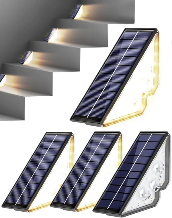 OBOSOE solcelledrevne udendørs trappetrinlys IP65 – LED solcellelampe til terrasse og indgang (4-pak) Vitt ljus, 4-pack