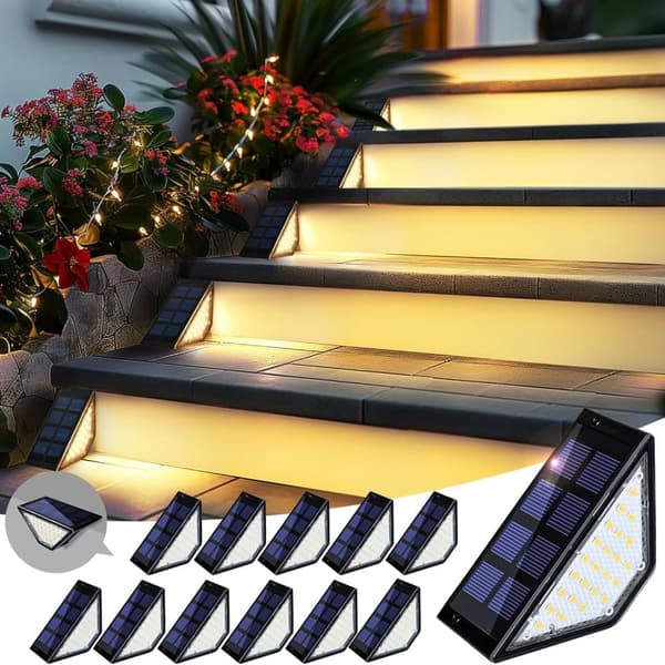 OBOSOE Solcellelampe 12-Pak, IP65 Trappebelysning & Udendørs Havelampe, LED Solcellelampe til Terrasse/Trin