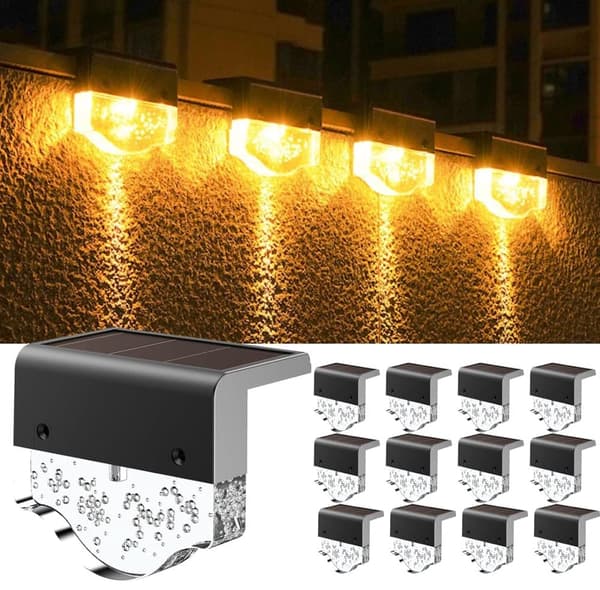 OBOSOE Solar Lampe 16-Pak Udendørs Trin Belysning & Hegn Lampe Til Have og Terrasse 12-Pack Varmvitt ljus+Gult ljus