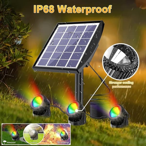OBOSOE solcelledrevet damlampe med IP68 – farveskiftende solcellebelysning og græsplænelanterne til have/pool