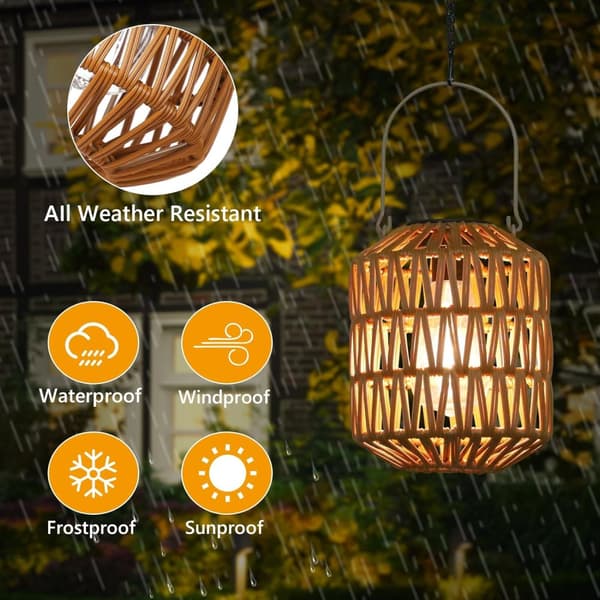 OBOSOE 2-Pack aurinkovalot ulkona, vedenpitävät rottinki aurinkovalot puutarhaan ja patiolle, koristeelliset ulkovalot Puu Varmvit, 1 st
