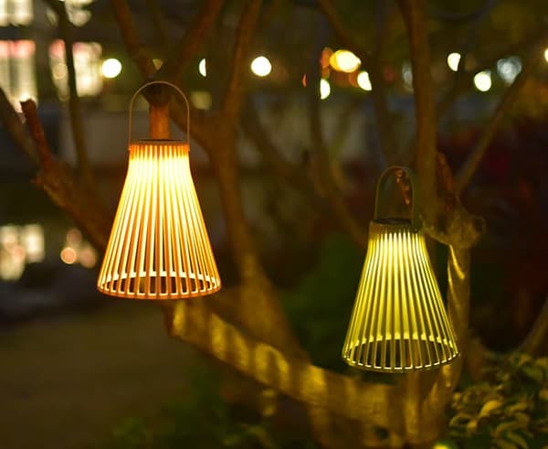 OBOSOE Taklampa Solcellslampa Utomhus Trädgårdslampa Lykta Retro Flätad Bambulampa 1-pack Grön