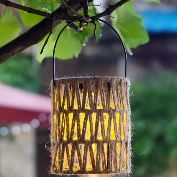 OBOSOE solcelledrevet hængende bambuslanterne – vandtæt udendørs lampe til have og terrasse