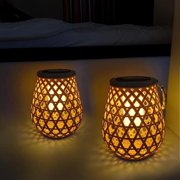 OBOSOE Rattan Solar Lantern – Udendørs hængende lanterne til have, terrasse, balkon