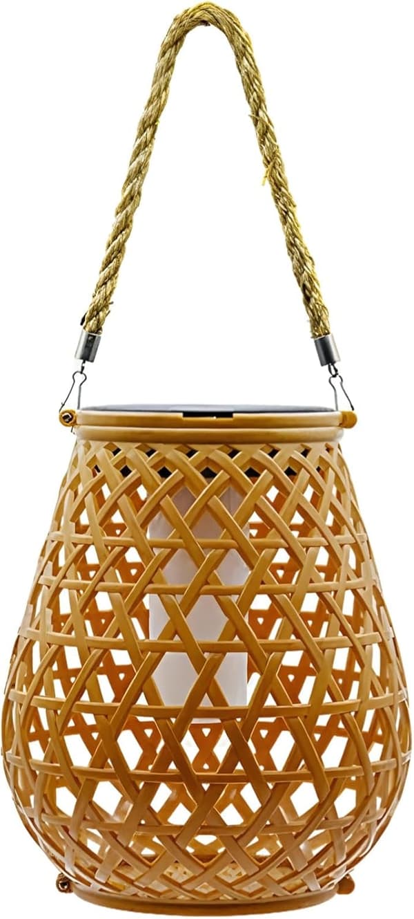 OBOSOE Rattan Solar Lantern – Udendørs hængende lanterne til have, terrasse, balkon