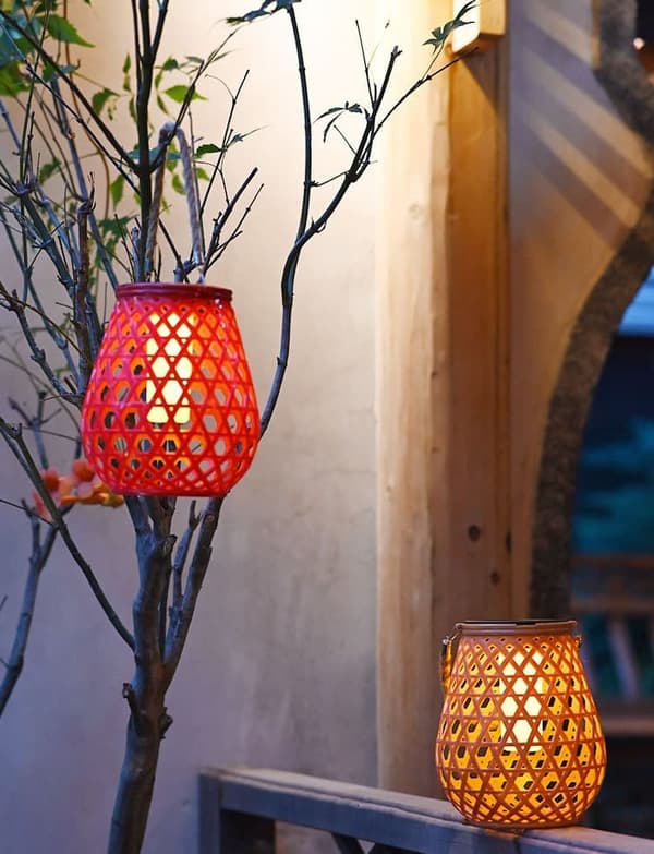 OBOSOE Rattan Solar Lantern – Udendørs hængende lanterne til have, terrasse, balkon
