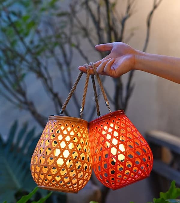 OBOSOE Rattan Solar Lantern – Udendørs hængende lanterne til have, terrasse, balkon