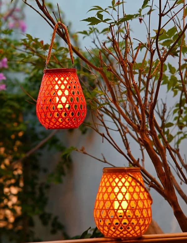 OBOSOE Rattan Solar Lantern – Udendørs hængende lanterne til have, terrasse, balkon
