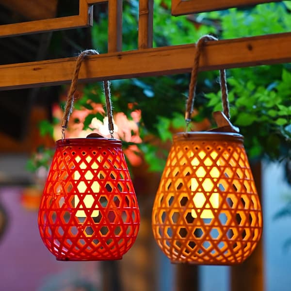 OBOSOE Rattan Solar Lantern – Udendørs hængende lanterne til have, terrasse, balkon