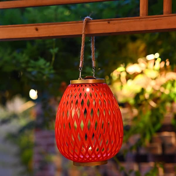 OBOSOE Rattan Solar Lantern – Udendørs hængende lanterne til have, terrasse, balkon